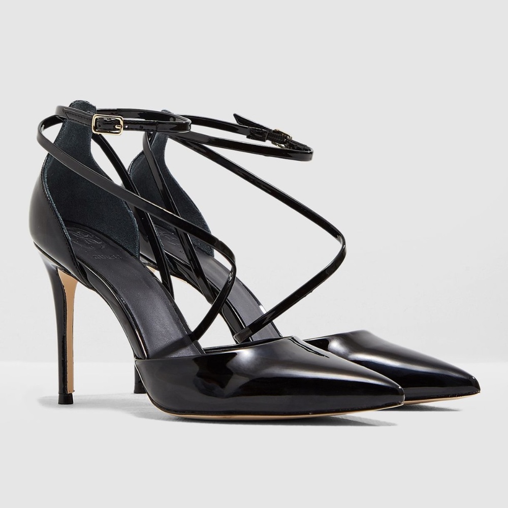 Guess Bizzy Buckle Strap Pumps, Black Patent - 9.5
